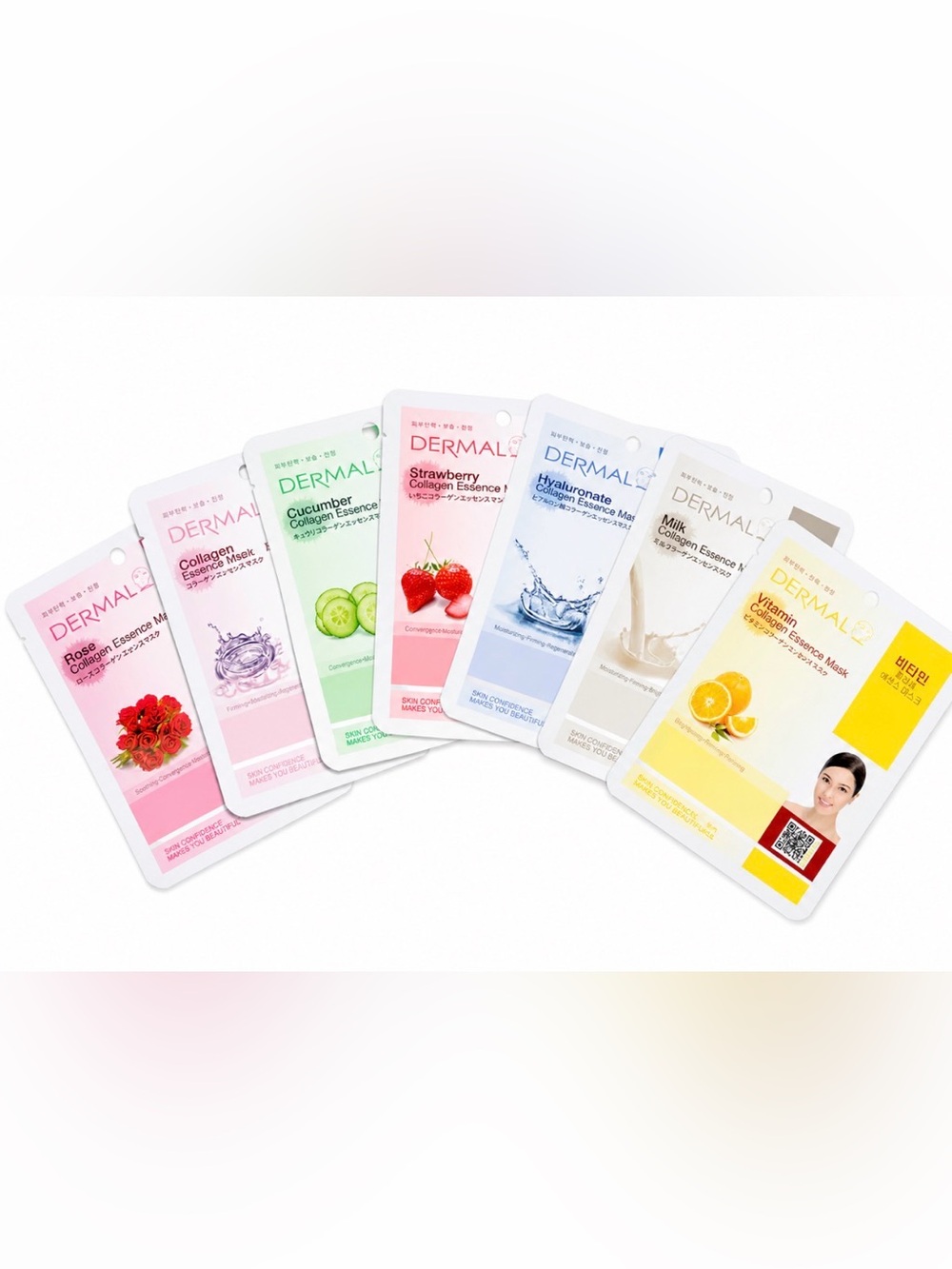 DERMAL Korean Collagen Essence Sheet Mask Bundle 7 Pc Hydrating Skincare Set